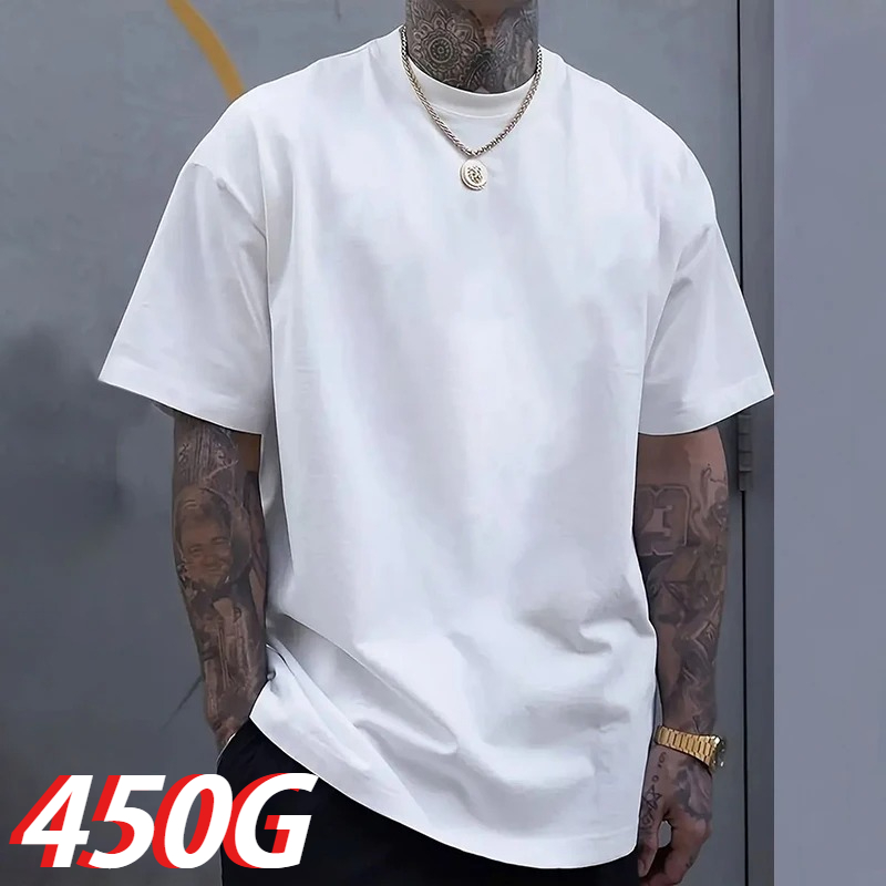 Undershirt Crew Neck - 블랙 450g 헤비웨이트 코튼 이중사 반팔